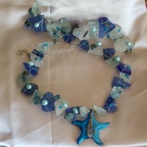 Wire wrapped seaglass necklace and bracelet